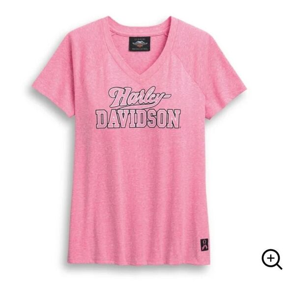 Harley Davidson pink label V-neck logo tee sz M - Picture 1 of 13
